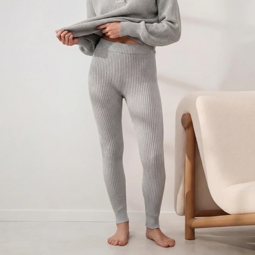 LUNYA Cottonsilk Ribbed Leggings, XS, Mellow Grey Heather